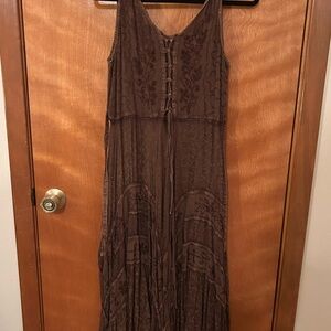 Brown Tiered Maxi Sundress with V-Neck